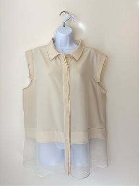 Lafayette 148 Silk Layered Chiffon Blouse Ivory SZ 18